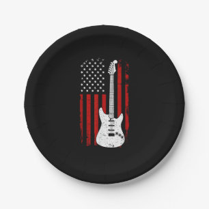 Guitar American US Flag Music Player Electric Guit Paper Plates
