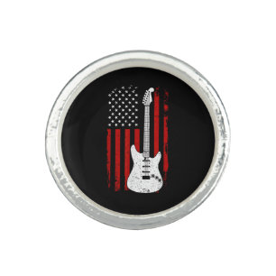 Guitar American US Flag Music Player Electric Guit Ring