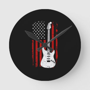 Guitar American US Flag Music Player Electric Guit Round Clock