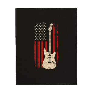 Guitar American US Flag Music Player Electric Guit Wood Wall Art