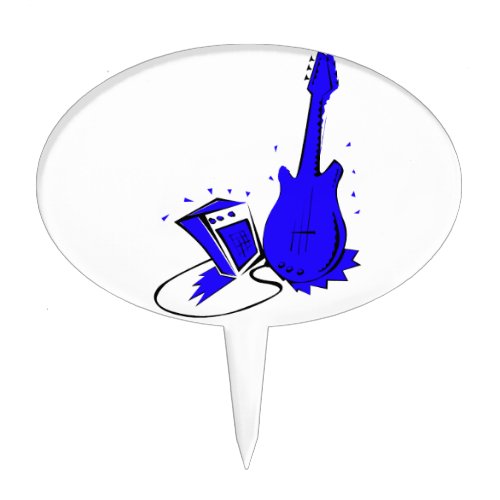 guitarampcableeletricguitarguitardesignblue cake topper