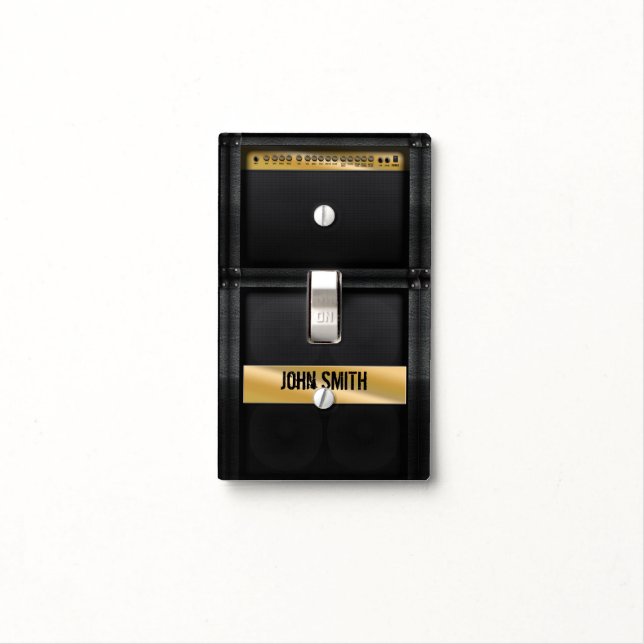 Guitar amp with custom name light switch cover (In Situ)