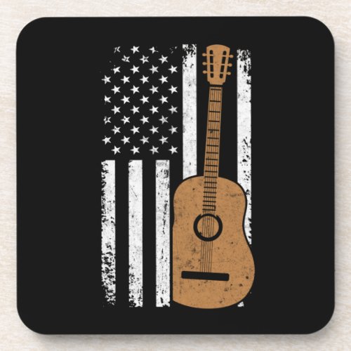 Guitar And American Flag Beverage Coaster