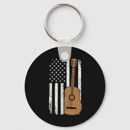 Guitar And American Flag Keychain