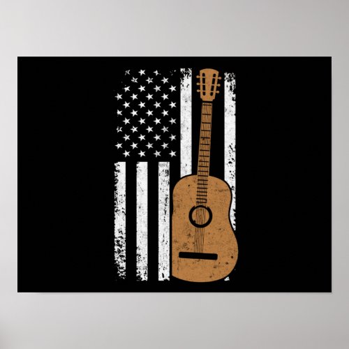 Guitar And American Flag Poster