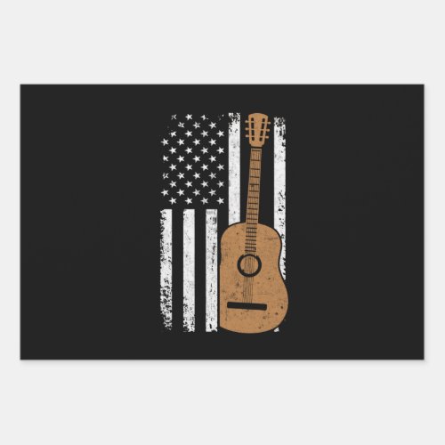 Guitar And American Flag Wrapping Paper Sheets