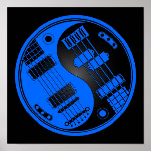 Guitar and Bass Yin Yang Blue and Black Poster