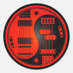 Guitar and Bass Yin Yang Red and Black Classic Round Sticker