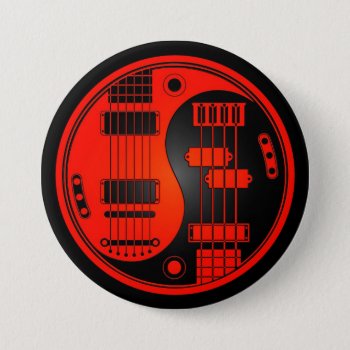 Guitar And Bass Yin Yang Red And Black Pinback Button by UniqueYinYangs at Zazzle