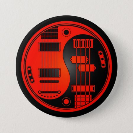 Guitar And Bass Yin Yang Red And Black Pinback Button