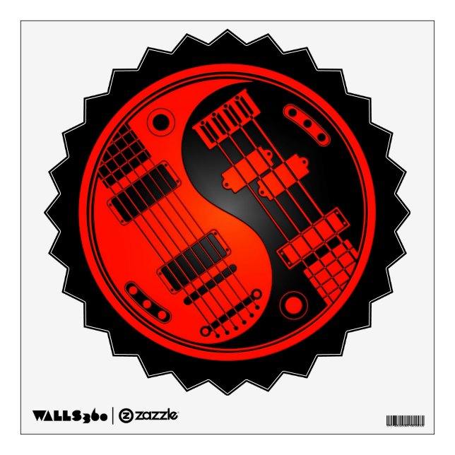 Guitar and Bass Yin Yang Red and Black Wall Decal (Front)