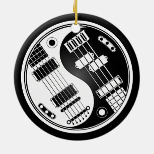 Guitar and Bass Yin Yang White and Black Ceramic Ornament