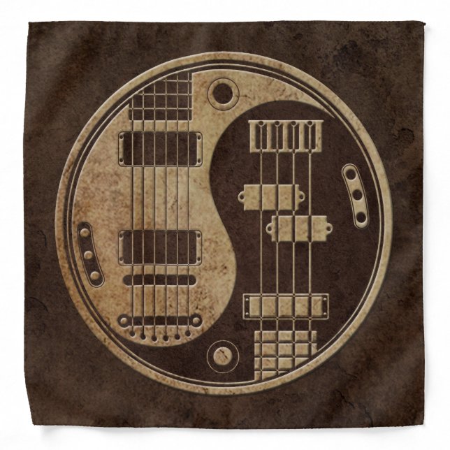 Guitar and Bass Yin Yang with Brown Texture Bandana (Front)