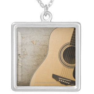 Guitar and Bricks Silver Plated Necklace
