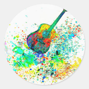 Guitar and chords splatter classic round sticker