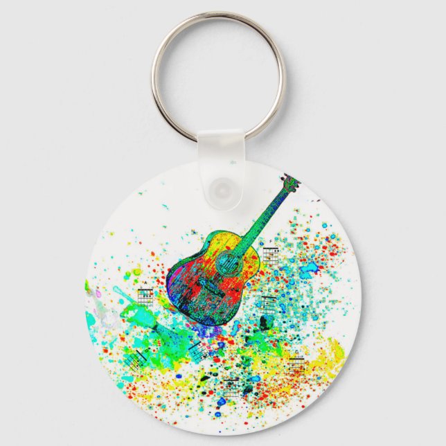 Guitar and chords splatter keychain (Front)
