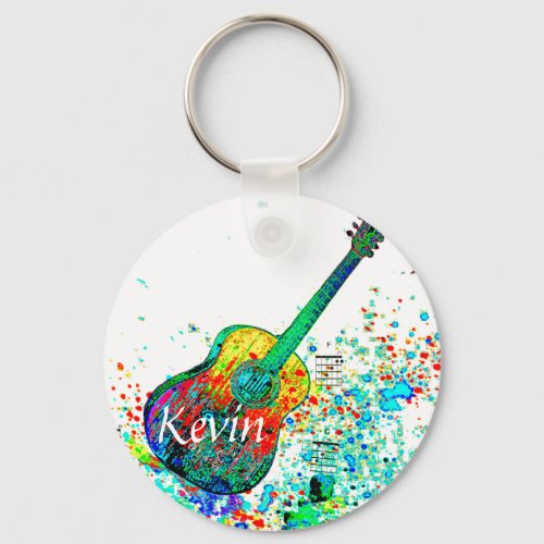 Guitar and chords splatter personalized  keychain