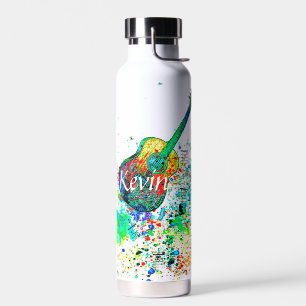 Guitar and chords splatter personalized water bottle