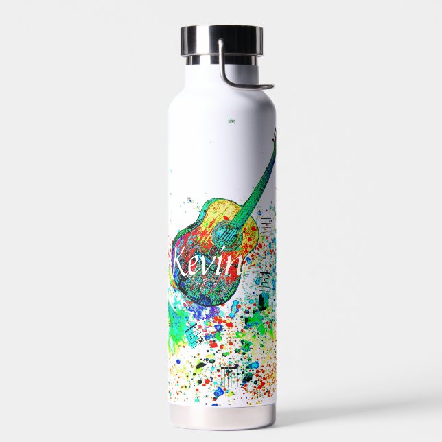 Guitar and chords splatter personalized  water bottle (Left)