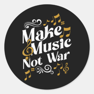 Guitar And Drummer Jazz Band Make Music Not War Classic Round Sticker