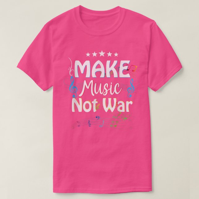 Guitar And Drummer Jazz Band Make Music Not War  T-Shirt (Design Front)