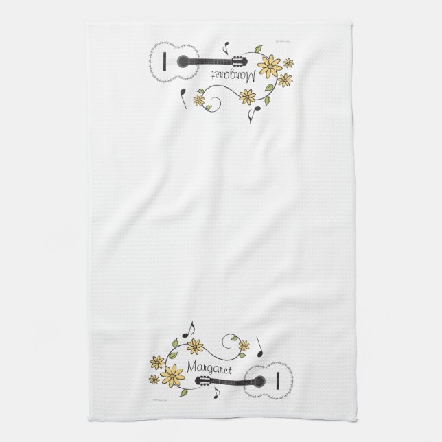 Guitar and Flowers Kitchen Towel (Vertical)