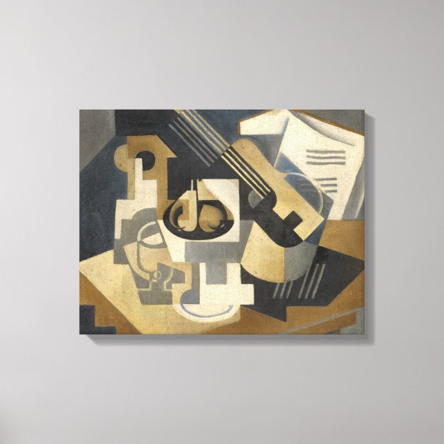 Guitar and Fruit Bowl on a Table, 1918 Canvas Print (Front)