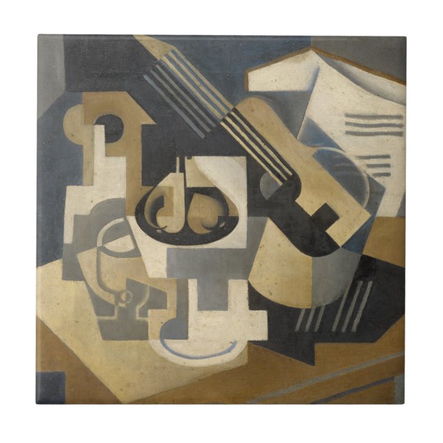 Guitar and Fruit Bowl on a Table, 1918 Ceramic Tile (Front)