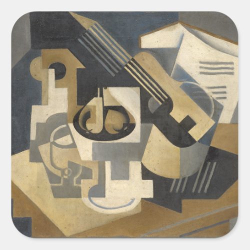 Guitar and Fruit Bowl on a Table 1918 Square Sticker
