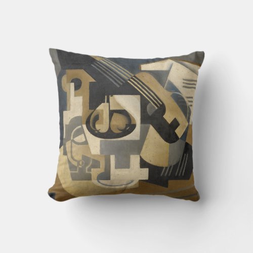 Guitar and Fruit Bowl on a Table 1918 Throw Pillow