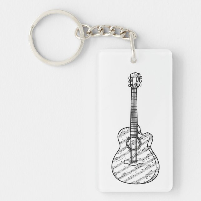 Guitar and Music Notes  Keychain (Front)