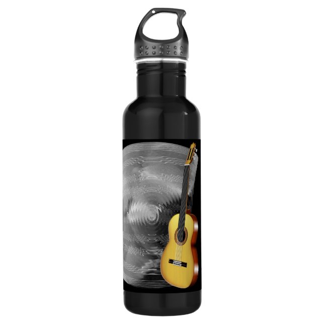 Guitar and Music Sheet Stainless Steel Water Bottle (Front)