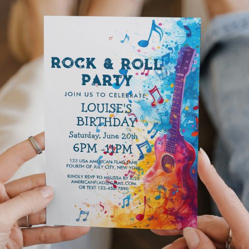 Guitar and  Notes Rock And Roll Party Invitation