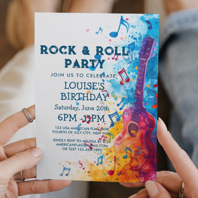 Guitar and  Notes Rock And Roll Party Invitation (Creator Uploaded)