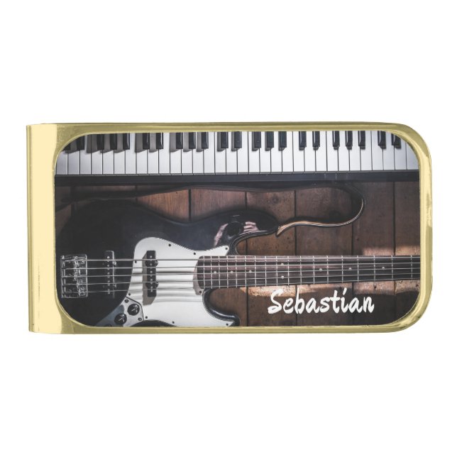 Guitar and Piano Keys  Gold Finish Money Clip (Front)