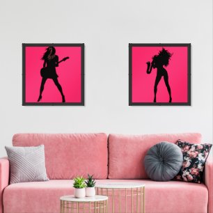 Guitar and Saxophone Player Girls Wall Art Set
