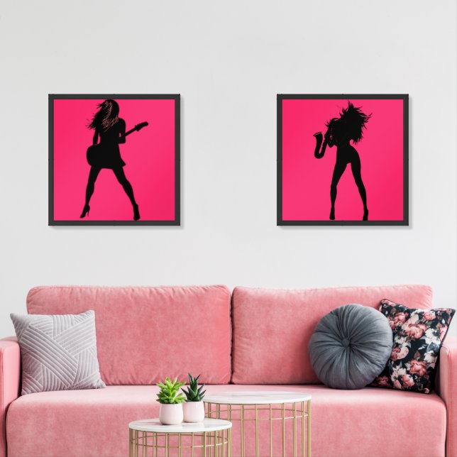 Guitar and Saxophone Player Girls Wall Art Set (Livingroom)