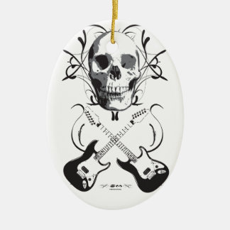 Guitar and Skull Design Ceramic Ornament