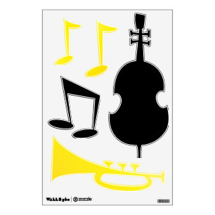Guitar and Trumpet Black & Yellow Musical Notes Wall Sticker