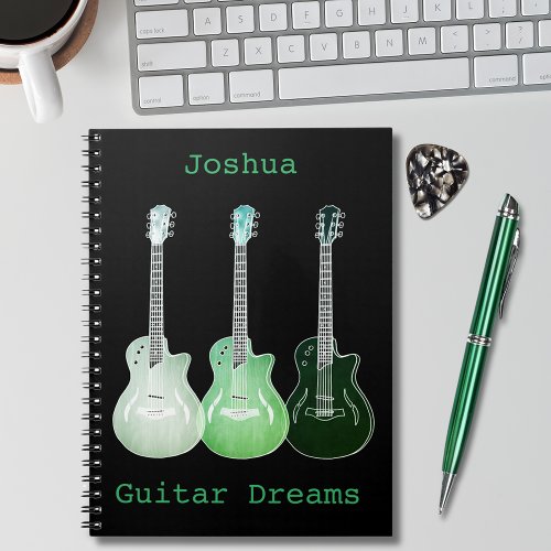 Guitar Art add Name Green Black Songwriting Notebook