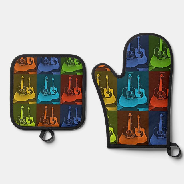 guitar art oven mitt & pot holder set (Front)