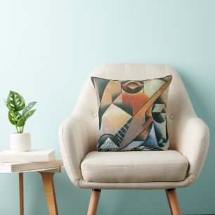 Guitar (Banjo) and Glasses, Juan Gris, Vintage Art Throw Pillow