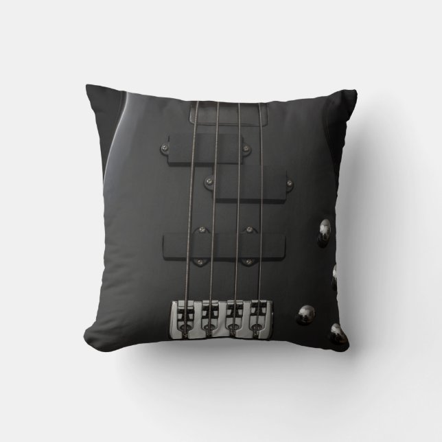 Guitar bass  instrument black throw pillow (Front)