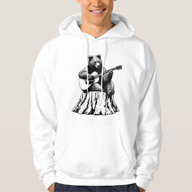 Guitar Bear Jam – Music Meets Nature White Hoodie (Front)