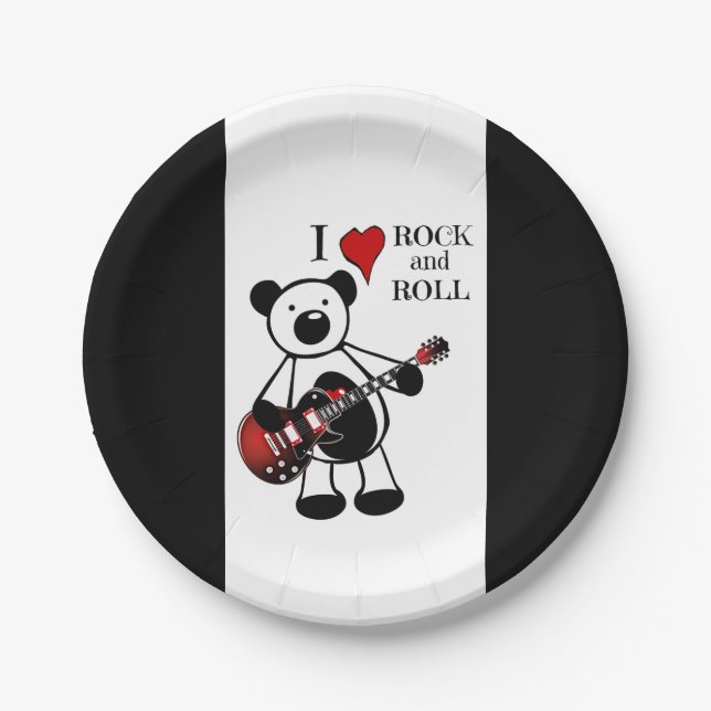 Guitar Bear Rock & Roll Music Kids Birthday Party Paper Plates (Front)