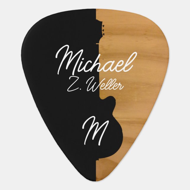 Guitar Black | Wood Handwritten Name Modern Guitar Pick (Front)