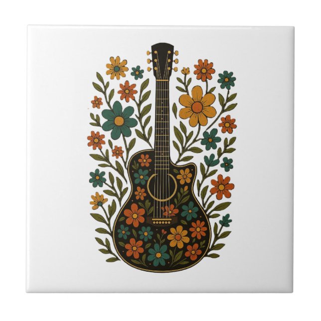 Guitar & Bloom Designs Ceramic Tile (Front)