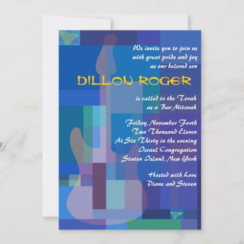 Blues GUiTAR Musical Bar Bat Mitzvah Invitation
