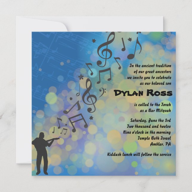 Guitar Boy Bat Bar Mitzvah Invitation (Front)