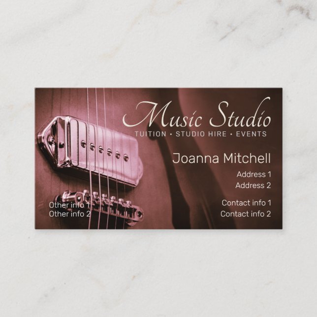 GUITAR Burgundy Pink Business card V2.0 (Front)